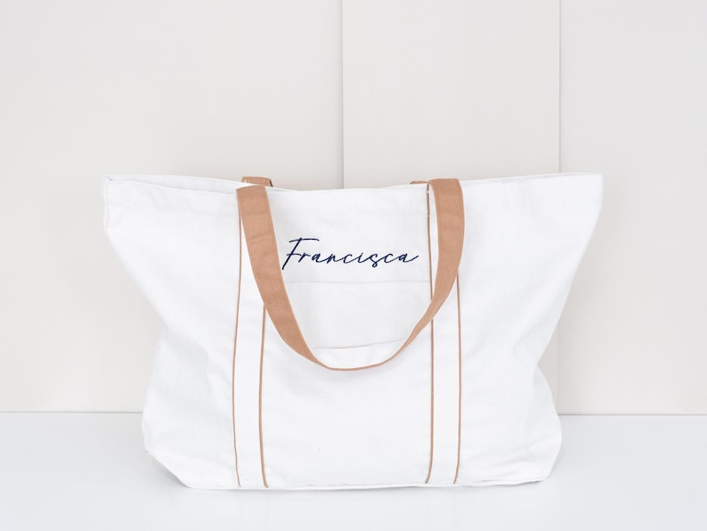 Personalized Canvas Tote Soft White or Tan with Pocket