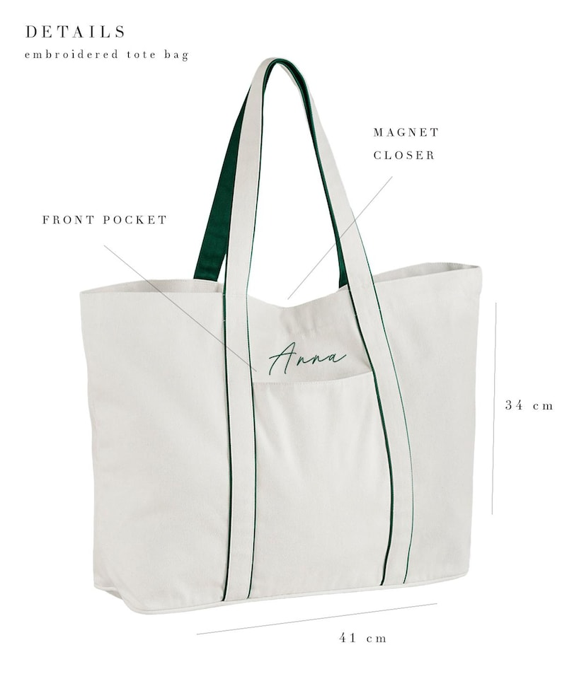 Personalized Canvas Tote Soft White or Tan with Pocket