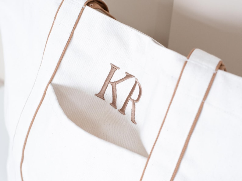 Personalized Canvas Tote Soft White or Tan with Pocket