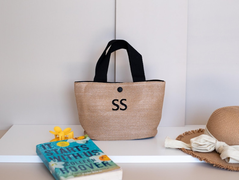 Mini Straw Tote Bridesmaid Gift with Custom Name and Bow