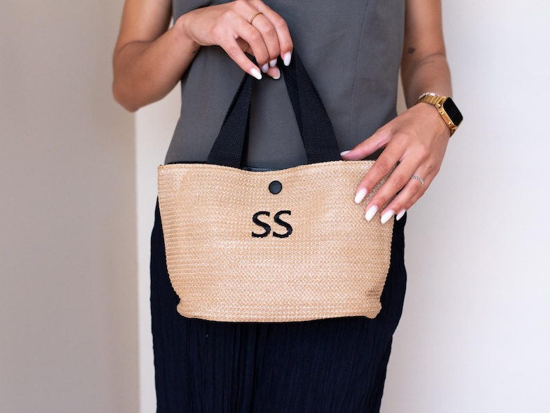 Mini Straw Tote Bridesmaid Gift with Custom Name and Bow
