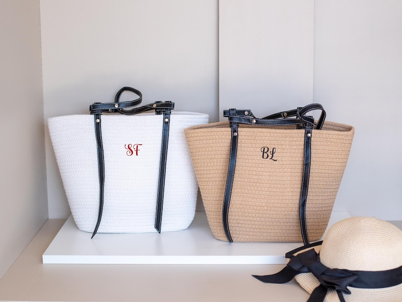 Summer Cotton Tote with Embroidered Initials and Gift Use