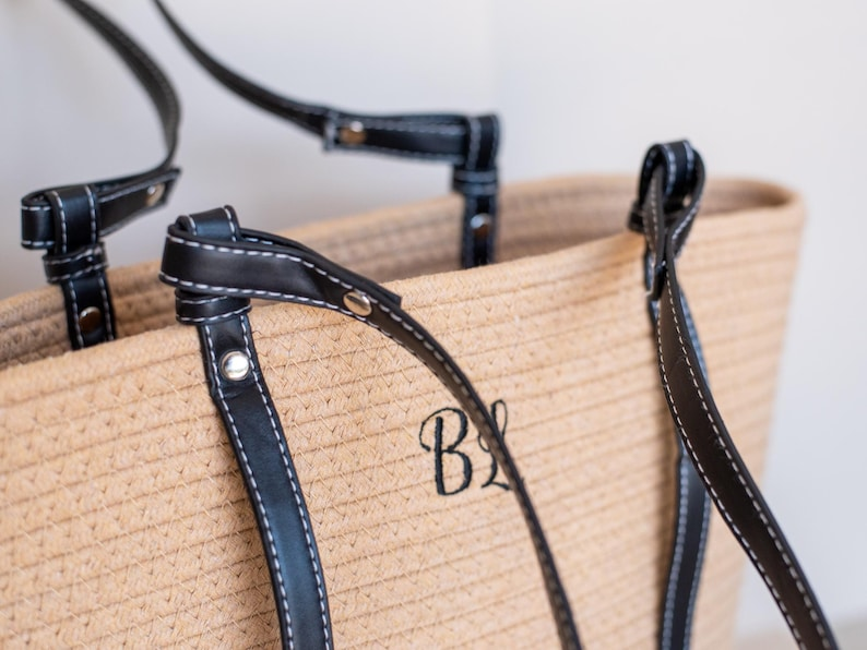 Summer Cotton Tote with Embroidered Initials and Gift Use