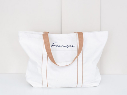 Custom Tote Bag with Pocket Name Embroidery and Initials