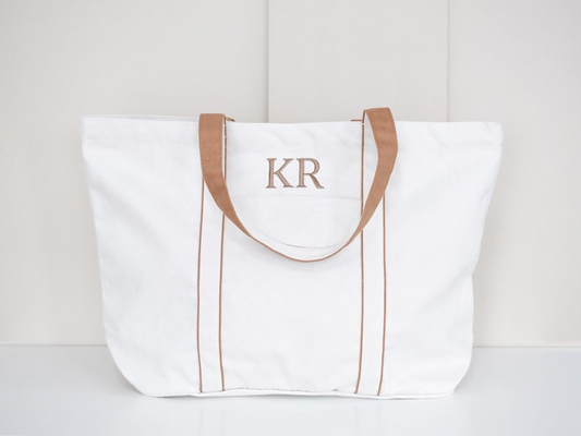 Custom Tote Bag with Pocket Name Embroidery and Initials