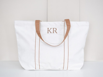 Personalized Canvas Tote Soft White or Tan with Pocket
