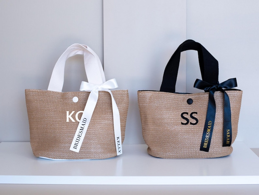 Mini Straw Tote Bridesmaid Gift with Custom Name and Bow