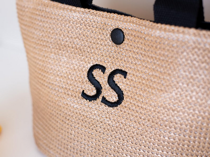 Mini Straw Tote Bridesmaid Gift with Custom Name and Bow