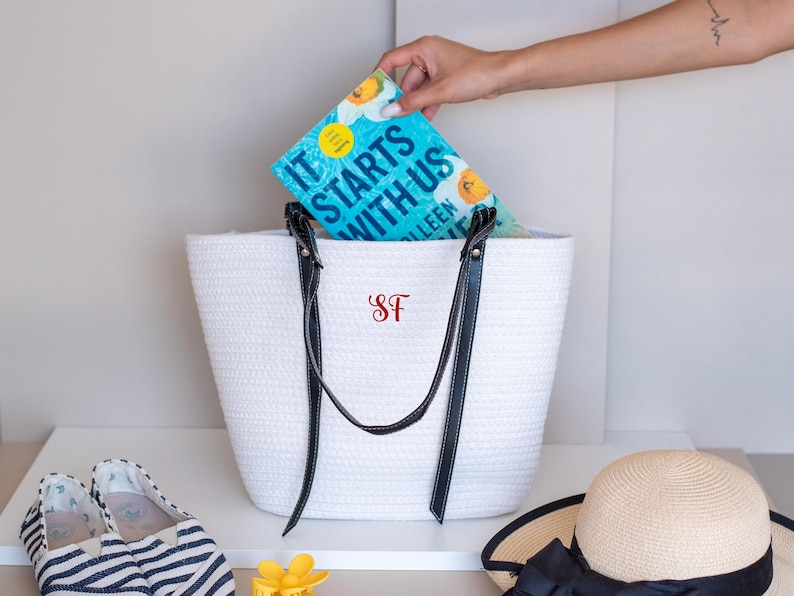 Summer Cotton Tote with Embroidered Initials and Gift Use