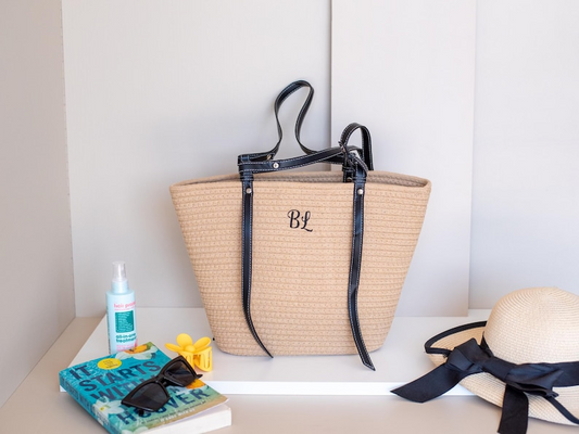 Summer Cotton Tote with Embroidered Initials and Gift Use
